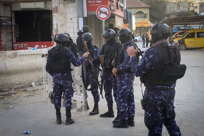 Palestinian Authority security personnel in Jenin, northern Samaria, on Dec. 16, 2024. Photo by Nasser Ishtayeh/Flash90.