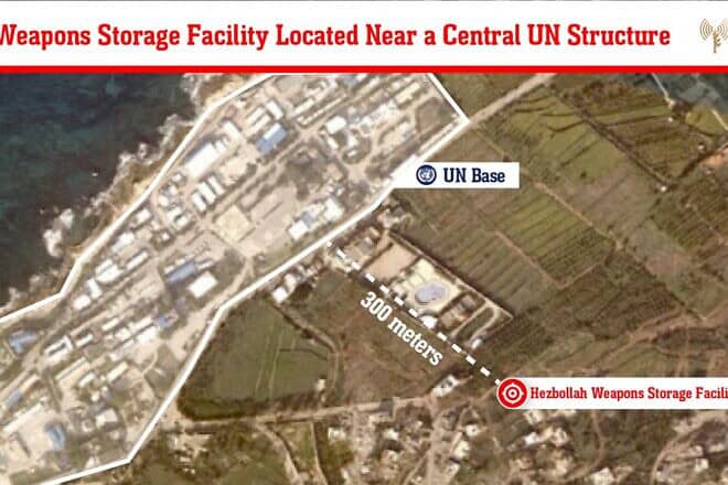 A terrorist weapons storage facility installed near a U.N. post in southwestern Lebanon. Credit: IDF.