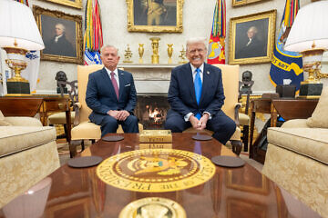 U.S. President Donald Trump hosts a bilateral meeting with King Abdullah II of Jordan and his son, Crown Prince Hussein bin Abdullah, Feb. 11, 2025. Credit: Daniel Torok/White House.
