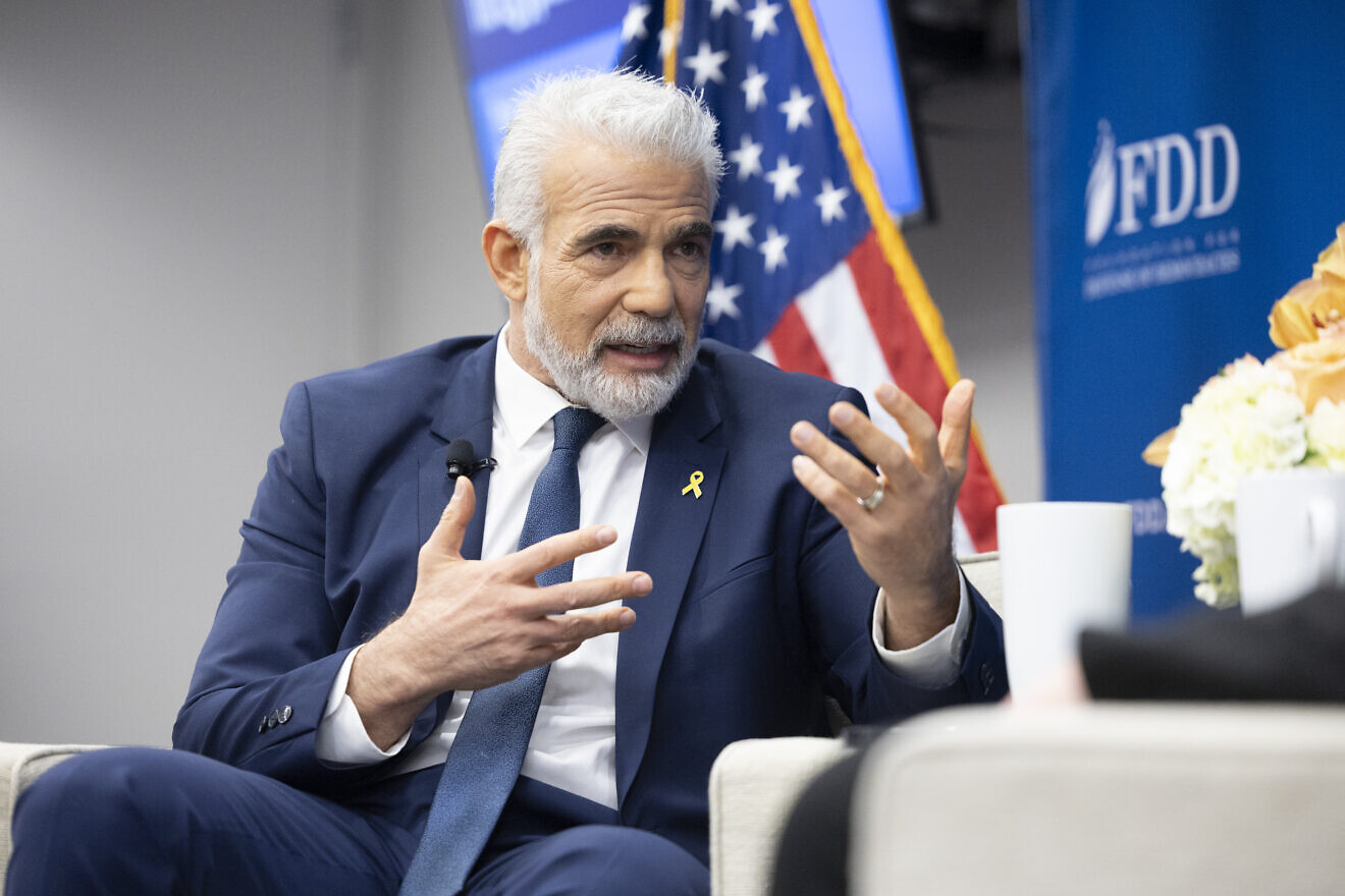 Yair Lapid, the Israeli opposition leader and former prime minister and foreign minister of Israel, delivers his proposal for Gaza's future in an event at the Foundation for Defense of Democracies moderated by Mark Dubowitz, the CEO of FDD, Feb. 25, 2025. Credit: Jeff Song/FDD.