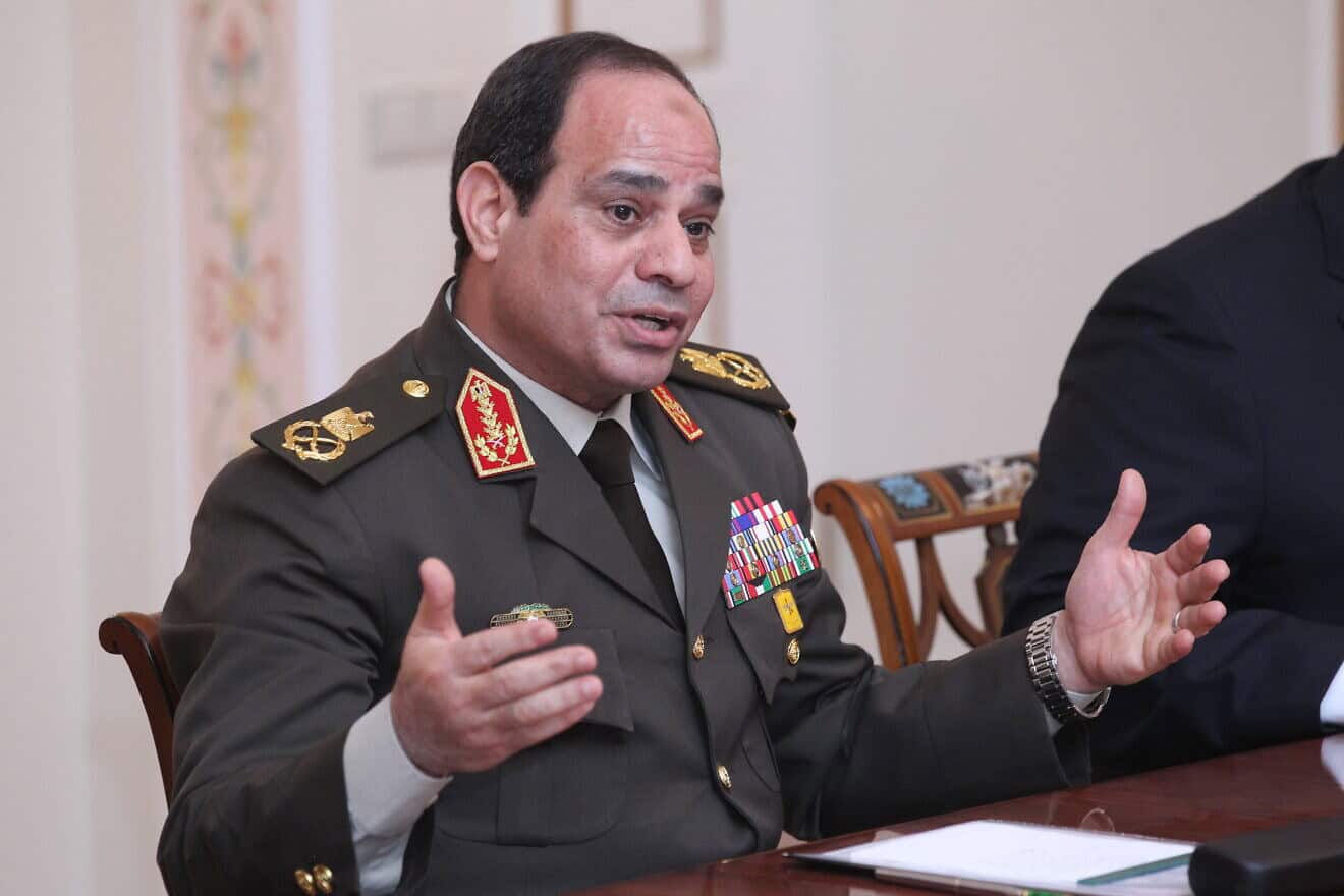 Field Marshal Abdel Fattah el-Sissi, then Egypt's minister of defense and first deputy prime minister, meets with Russian President Vladimir Putin (not pictured) at his Novo-Ogaryovo residence near Moscow on Feb. 13, 2014. Photo by Sasha Mordovets/Getty Images.