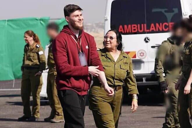 Alexandre Troufanov enters into the hands of Israeli forces, inside the Gaza Strip, Feb. 15, 2025. Credit: IDF Spokesperson's Unit.
