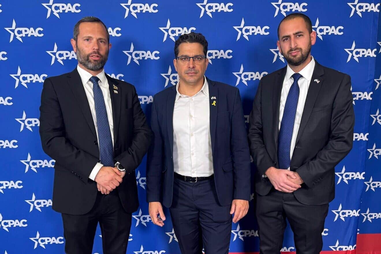 Yesha Council Chairman Israel Ganz, Diaspora Affairs Minister Amichai Chikli, and Yesha Council CEO Omer Rahamim. Credit: Courtesy