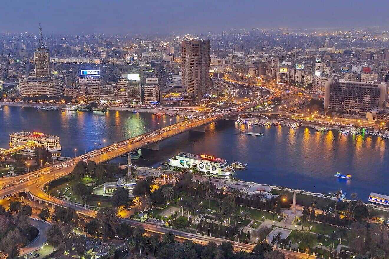 Cairo at night. Photo by Wael El Sisi via Wikimedia Commons.