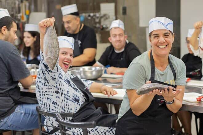 A dozen people with disabilities participated in a course to gain professional certification as assistant chefs in order to gain employment in restaurants and hotels in Jerusalem. Credit: Courtesy of Israel Elwyn.