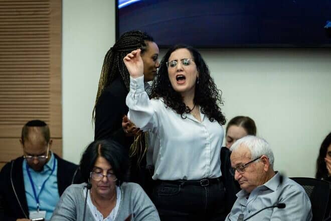 MK Naama Lazimi during a Knesset Finance Committee meeting in the Knesset, the Israeli parliament in Jerusalem, Dec. 31, 2024. Photo by Chaim Goldberg/Flash90.