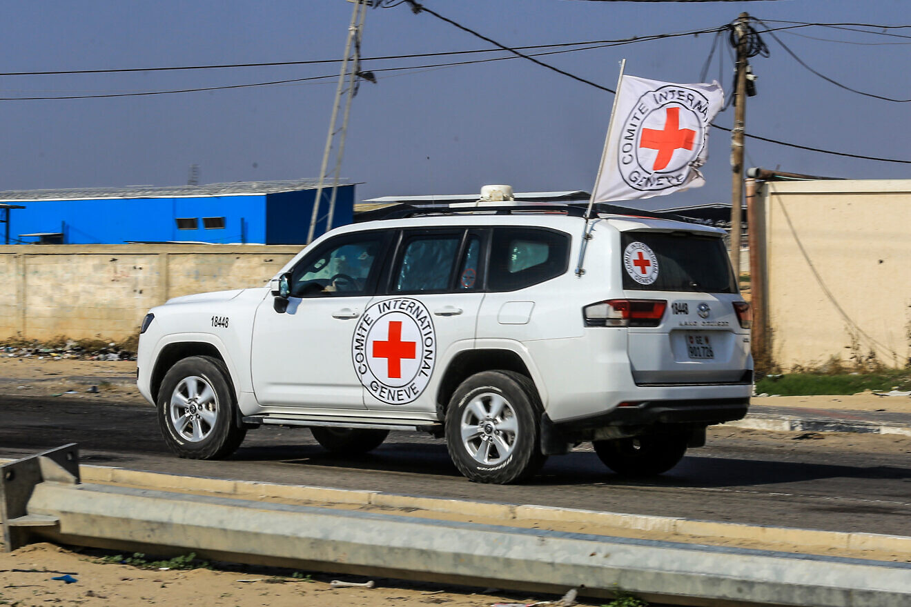 A Red Cross vehicle with aid in Gaza Strip, Feb. 4, 2025. Credit: Abed Rahim Khatib/ Flash90.