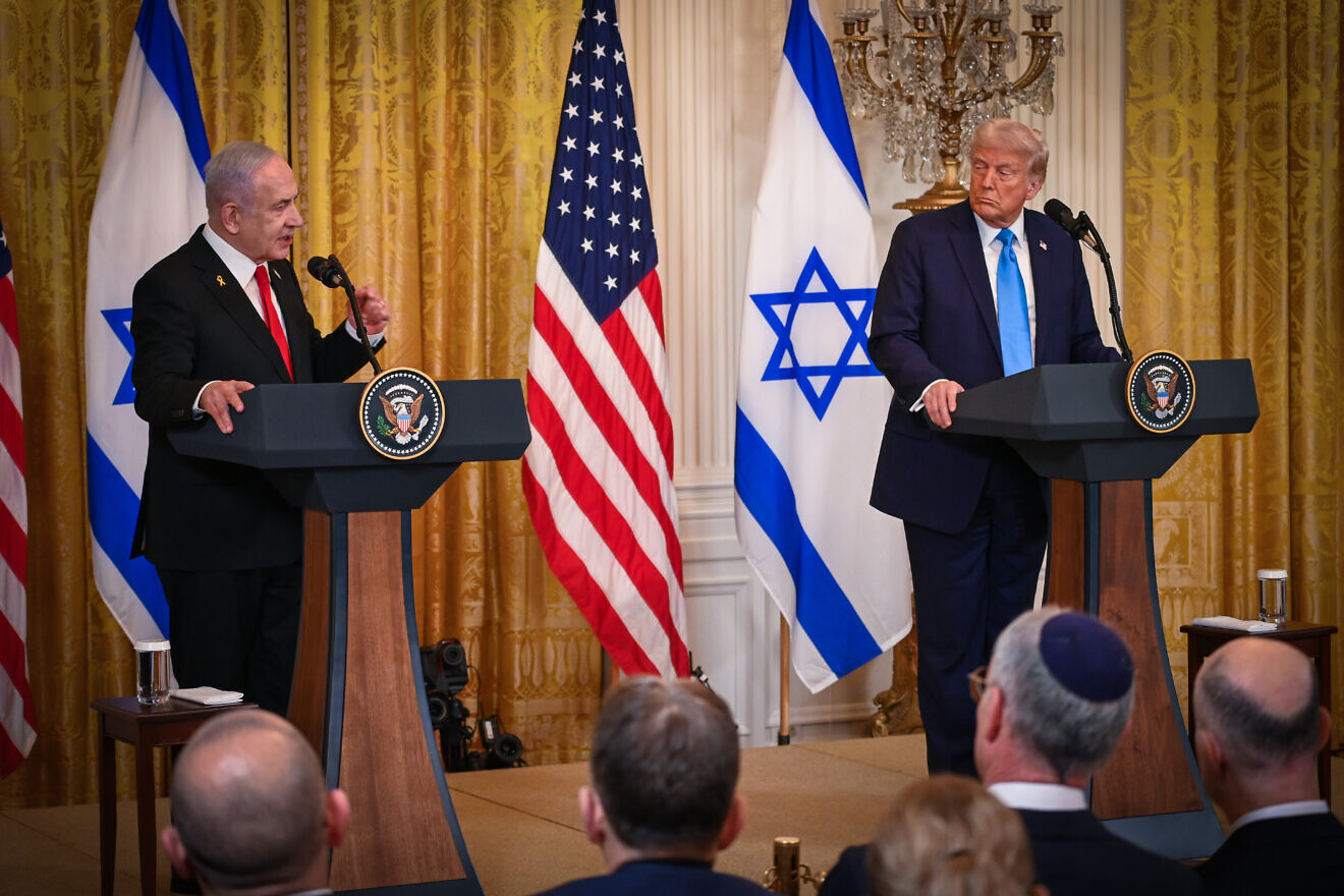 U.S. President Donald Trump and Israeli Prime Minister Benjamin Netanyahu hold a press conference at the White House in Washington, Feb. 4, 2025. Photo by Liri Agami/Flash90.