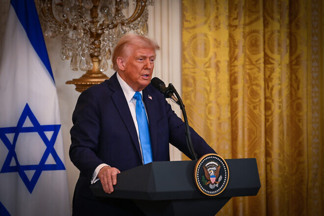 U.S. President Donald Trump speaks to reporters at the White House in Washington, D.C., Feb. 4, 2025. Photo by Liri Agami/Flash90.
