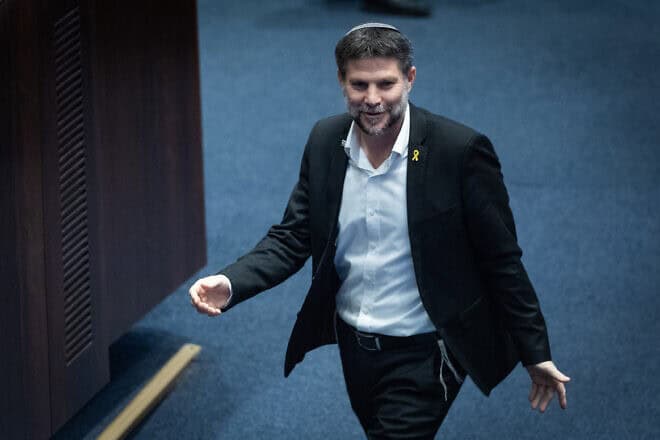 Israeli Finance Minister Bezalel Smotrich at the plenary hall of the Knesset in Jerusalem, Feb. 17, 2025. Photo by Yonatan Sindel/Flash90.