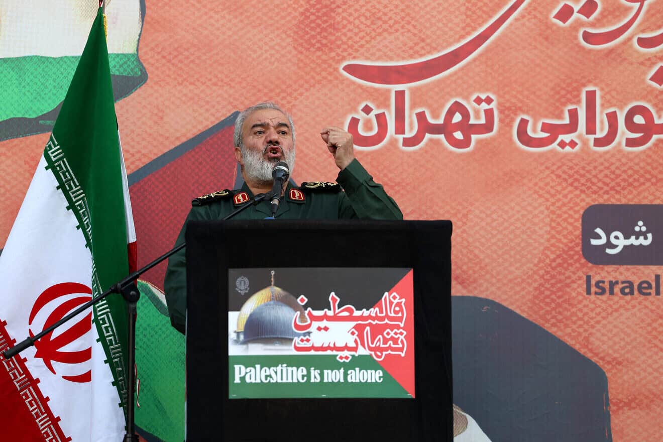 Brig.-Gen. Ali Fadavi, the IRGC's second-in-command, delivers a speech during a protest in support of Palestinians, Aug. 9, 2022. Photo by Atta Kenare/AFP via Getty Images.