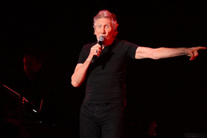 English musician Roger Waters performs during his tour "This Is Not a Drill" in Bogotá, Columbia, Dec. 5, 2023. Photo by Raul Arboleda/AFP via Getty Images.