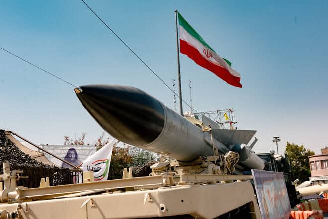 A S-200 surface-to-air missile system is on display as heavy weaponry, including ballistic missiles, air defense systems and unmanned aerial vehicles, are showcased during an exhibition in Baharestan Square in Tehran, Sept. 26, 2024. Photo by Hossein Beris/Middle East Images/AFP via Getty Images.