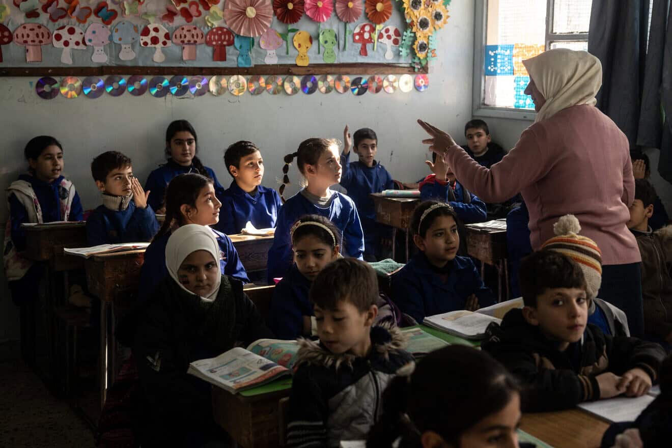 Children attend class at Suleiman Al-Halabi Elementary School in Damascus, Syria, Dec. 16, 2024. Photo by Chris McGrath/Getty Images.