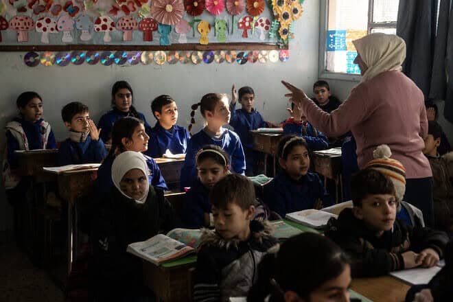 Children attend class at Suleiman Al-Halabi Elementary School in Damascus, Syria, Dec. 16, 2024. Photo by Chris McGrath/Getty Images.