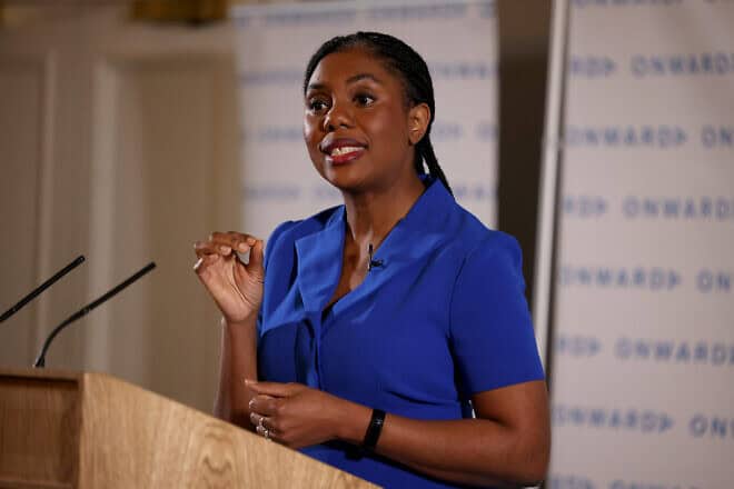 Conservative Party leader Kemi Badenoch delivers speech on how the party can rebuild voters' trust, in London on Jan. 16, 2025. Photo by Dan Kitwood/Getty Images.