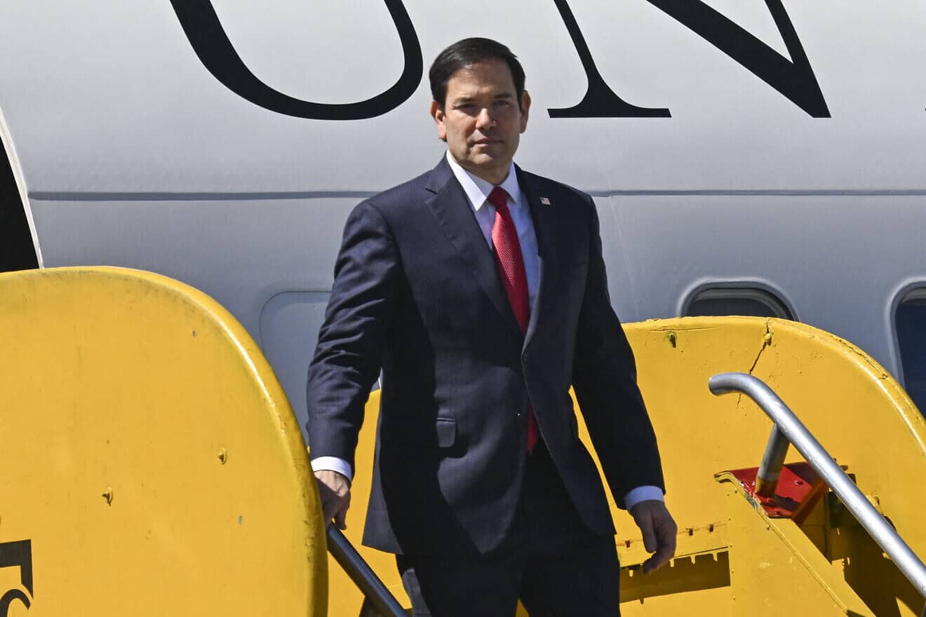 U.S. Secretary of State Marco Rubio deplanes at La Aurora International Airport in Guatemala City on Feb. 4, 2025. Photo by Johan Ordonez/AFP via Getty Images.