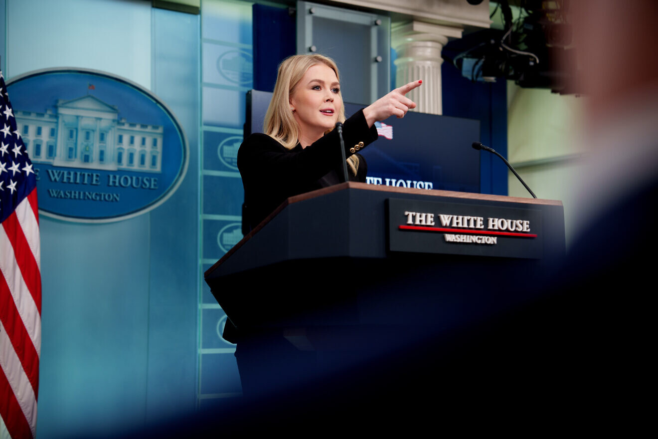 White House Press Secretary Karoline Leavitt takes a question from a reporter during a news conference in the Brady Press Briefing Room at the White House in Washington, D.C., on Feb. 5, 2025. Photo by Andrew Harnik/Getty Images.