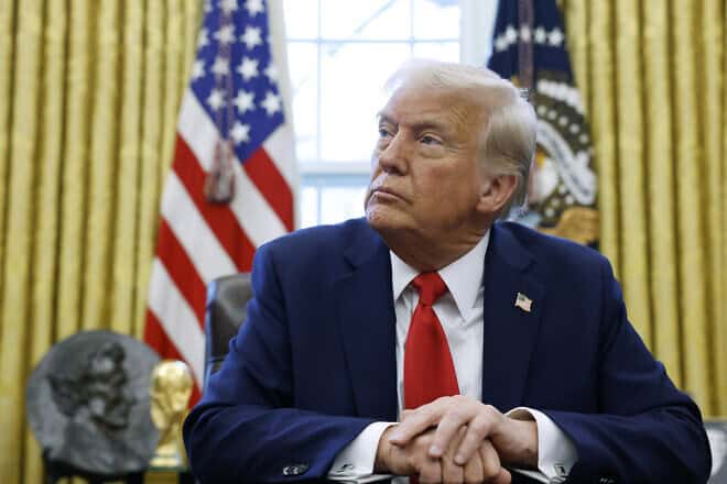 U.S. President Donald Trump speaks to reporters in the Oval Office of the White House on Feb. 03, 2025 in Washington, D.C. Photo by Anna Moneymaker/Getty Images.