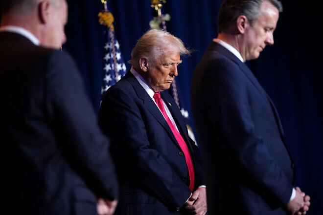 U.S. President Donald Trump participates in prayer at the National Prayer Breakfast sponsored by the The Fellowship Foundation at the Washington Hilton in Washington, D.C., on Feb. 6, 2025. Photo by Andrew Harnik/Getty Images.