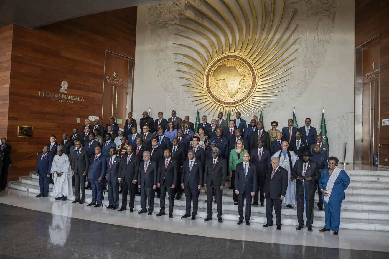 Heads of states pose for a group picture during the 38th African Union (AU) Summit, where leaders will elect a new head of the AU Commission, at the AU Headquarters in Addis Ababa on Feb. 15, 2025. Photo by Amanuel Sileshi/AFP via Getty Images.