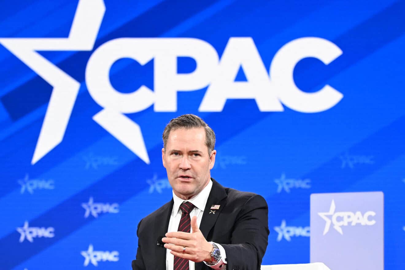 US National Security Advisor Mike Waltz speaks during the annual Conservative Political Action Conference (CPAC) at the Gaylord National Resort & Convention Center at National Harbor in Oxon Hill, Maryland, on Feb. 21, 2025. Photo by Alex Wroblewski/AFP via Getty Images.
