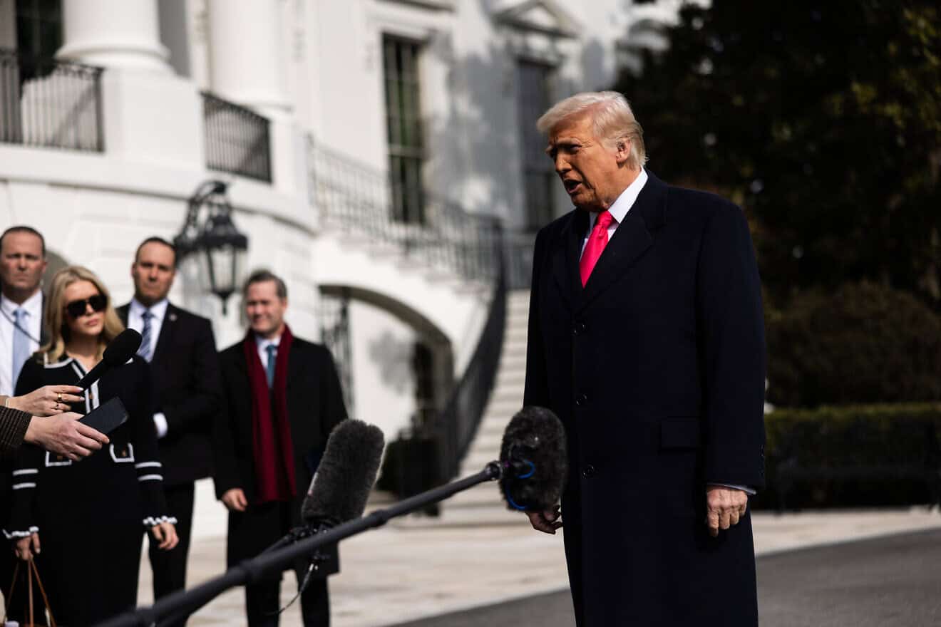 U.S. President Donald Trump speaks to reporters prior to departing the White House on Feb. 22, 2025 in Washington, DC. Photo by Tierney L. Cross/Getty Images.