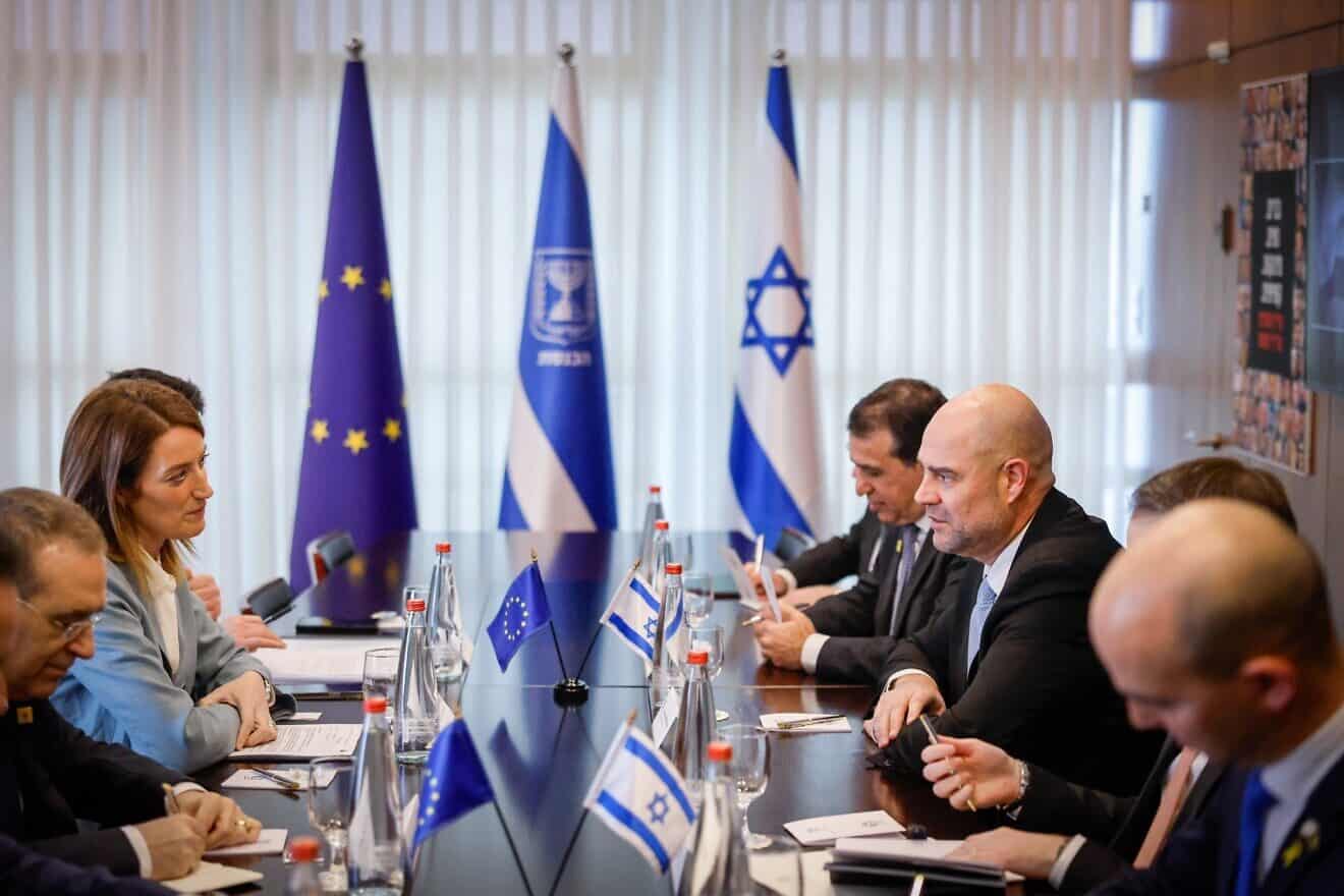 Knesset Speaker Amir Ohana meets with European Parliament President Roberta Metsola in Jerusalem on Feb. 13, 2025. Source: @AmirOhana/X.