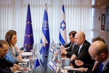 Knesset Speaker Amir Ohana meets with European Parliament President Roberta Metsola in Jerusalem on Feb. 13, 2025. Source: @AmirOhana/X.