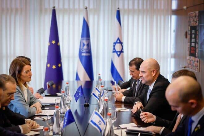 Knesset Speaker Amir Ohana meets with European Parliament President Roberta Metsola in Jerusalem on Feb. 13, 2025. Source: @AmirOhana/X.