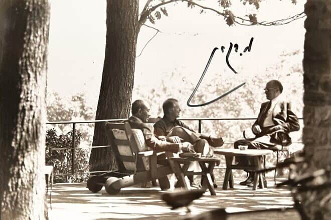 An autographed photo of former Israeli Prime Minister Menachem Begin at Camp David in Maryland with Egyptian President Anwar Sadat and U.S. President Jimmy Carter in September 1978. Credit: Courtesy of Curio Auctions.