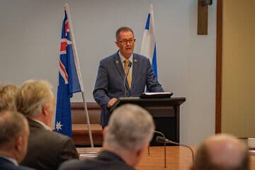 Australian MP Andrew Wallace addresses the Australia-Israel Allies Caucus, Feb. 12, 2025. Credit: Courtesy.
