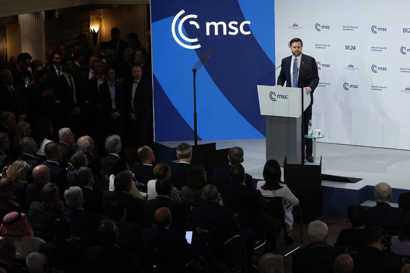 U.S. Vice President JD Vance speaks at the 61st Munich Security Conference in Germany on Feb. 14, 2025. Photo by Sean Gallup/Getty Images.