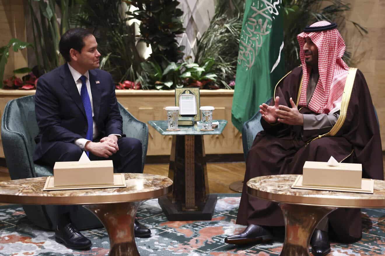 U.S. Secretary of State Marco Rubio meets with Saudi Arabia's Crown Prince Mohammed bin Salman in Riyadh on Feb. 17, 2025. Photo by Evelyn Hockstein/POOL/AFP via Getty Images.