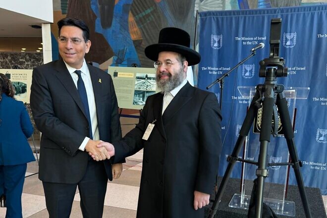 Israeli Ambassador to the United Nations Danny Danon meets with Rabbi David Katz, executive director of the Israel Heritage Foundation in New York. Credit: Courtesy of the Israel Heritage Foundation.