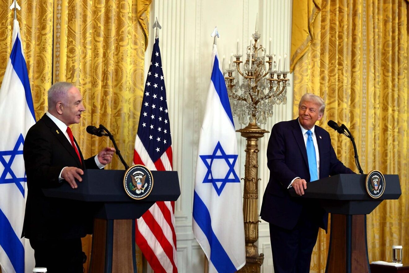 Israeli Prime Minister Benjamin Netanyahu and U.S. President Donald Trump speak at a press conference in the White House in Washington, D.C., on Feb. 4, 2025. Credit: Avi Ohayon/GPO.