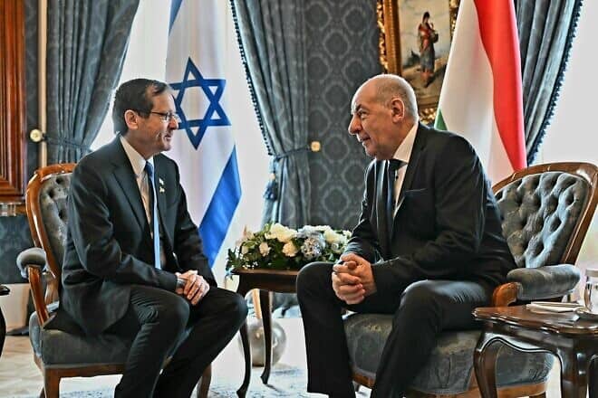 Israeli President Isaac Herzog meets Hungarian President Tamás Sulyok during a state visit to Budapest, Feb. 18, 2025. Photo by Haim Zach/GPO.