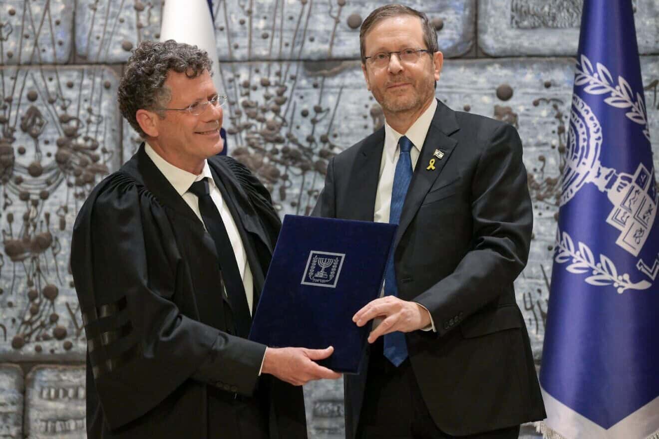 Justice Yitzhak Amit is sworn in as president of Israel's Supreme Court by President Isaac Herzog, Feb. 13, 2025. Credit: Ma'ayan Toaf/GPO.