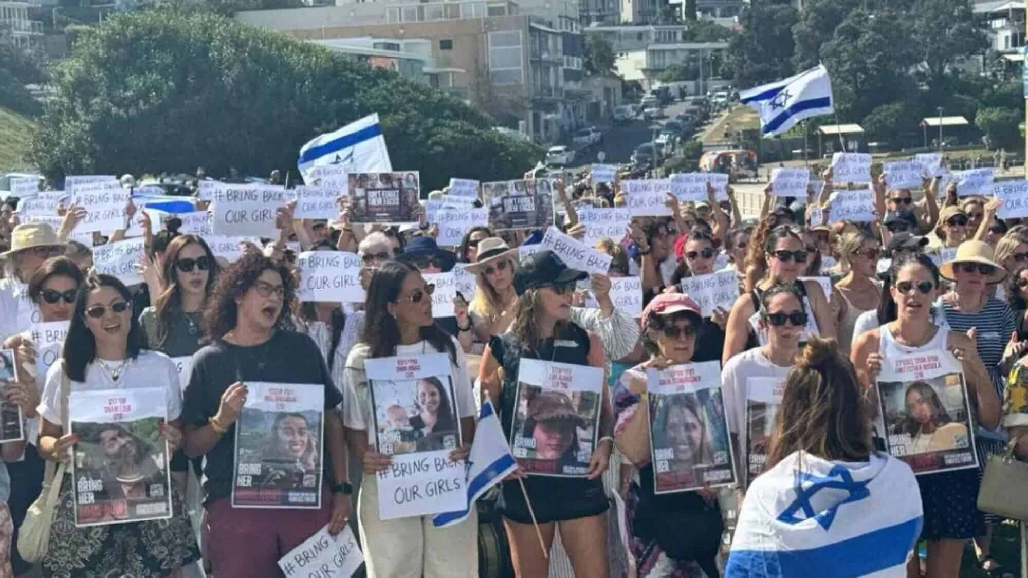 A rally at Bondi Beach in Sydney calling for the release of female Israeli hostages, on International Women’s Day, March 8, 2024. Credit: Courtesy.