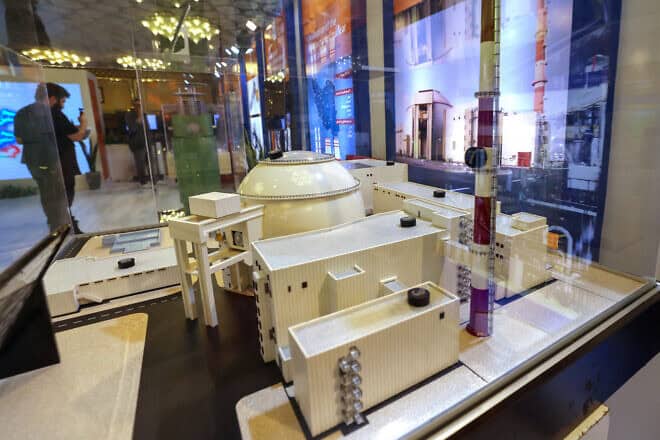 A replica of Iran's Bushehr Nuclear Power Plant at an exhibition at the International Conference on Nuclear Science and Technology in Isfahan on May 6, 2024. Photo by Atta Kenare/AF via Getty Images.