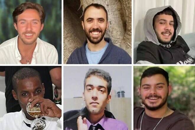 This six Israeli hostages set to be freed from Gaza on Feb. 22. Top, from left: Omer Shem-Tov, Tal Shoham, Eliya Cohen. Bottom, from left: Avera Mengistu, Hisham al-Sayed, Omer Wenkert. Credit: Courtesy.