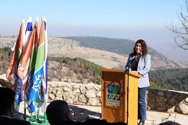 Ifat Ovadia-Luski, chairwoman of KKL-JNF, at a tree-planting ceremony in the Biriya Forest in northern Israel on Feb. 4, 2025. Credit: Anat Harmoni, KKL-JNF.