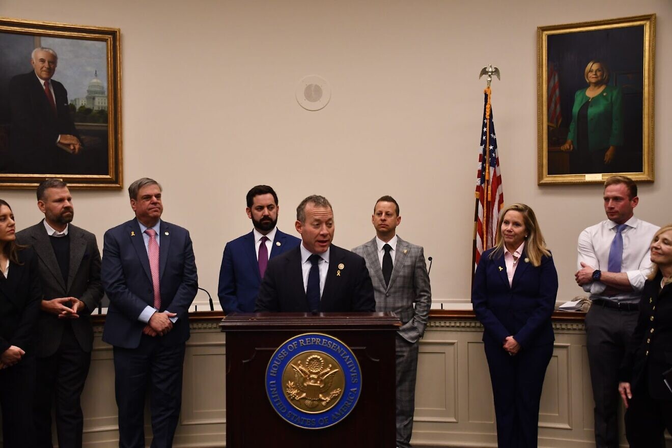 Rep. Josh Gottheimer (D-N.J.) introduces the Antisemitism Awareness Act, Feb. 5, 2025. Credit: Courtesy of the office of Rep. Josh Gottheimer.