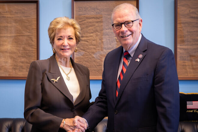 Rep. Tim Walberg (R-Mich.), chair of the House Education and the Workforce Committee, meets with Linda McMahon, U.S. President Donald Trump's nominee for U.S. education secretary, Feb. 25, 2025. Credit: House Education and the Workforce Committee.