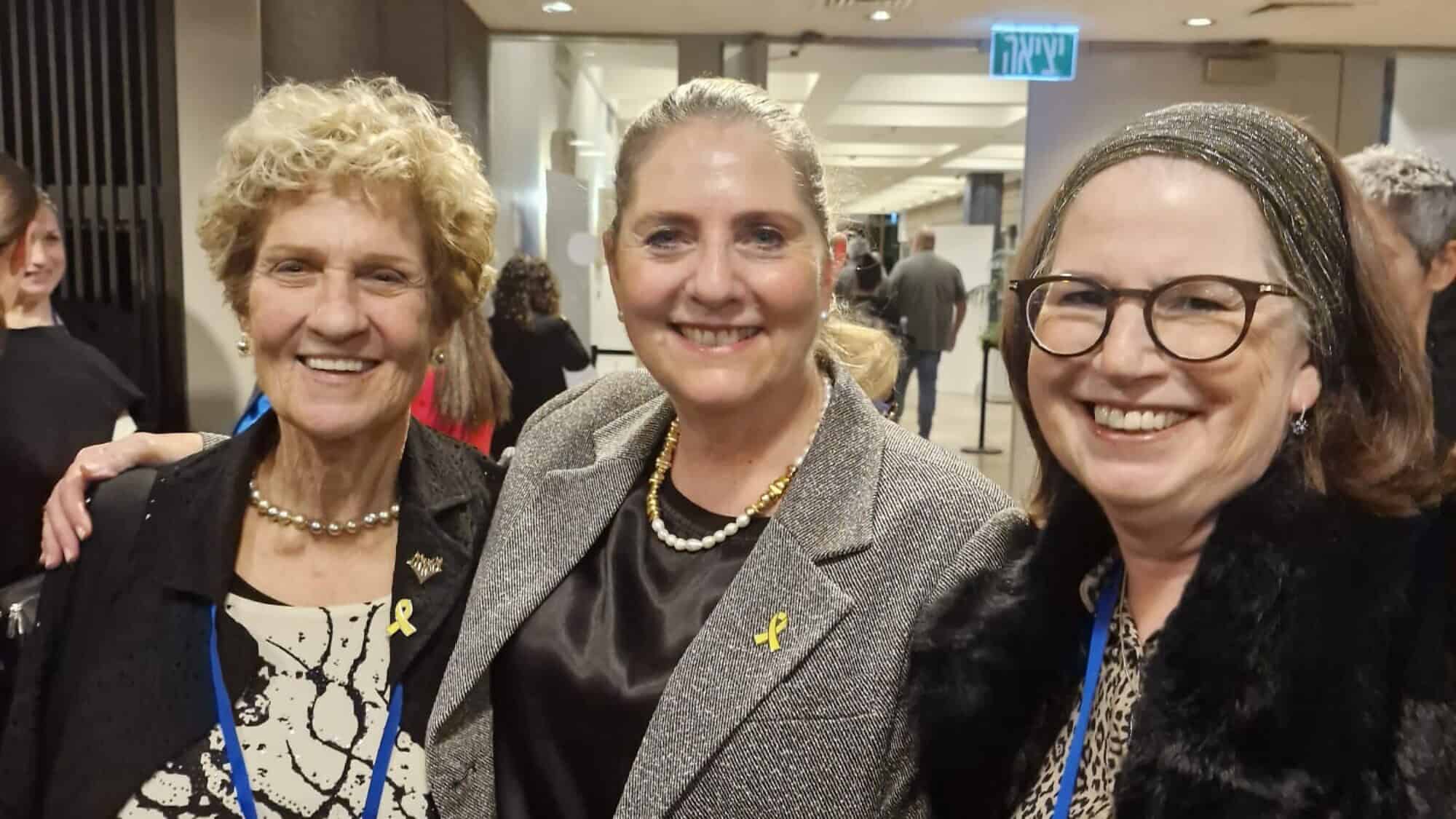 From left: Dina Hahn, chair of the Board of World Emunah and Israel Emunah, first lady Michal Herzog and Tema Klausner, president of World Emunah. Credit: Courtesy of Tema Klausner.