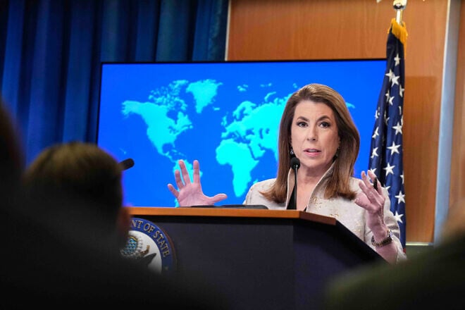 Tammy Bruce, the U.S. State Department spokeswoman, holds a daily press briefing on March 6, 2025. Credit: Freddie Everett/U.S. State Department.