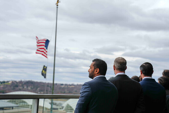 FBI director Kash Patel and U.S. envoy for hostages Adam Boehler participate in the U.S. hostage and wrongful detainee flag-raising at the U.S. State Department in Washington, D.C., on March 6, 2025. Credit: Freddie Everett/U.S. State Department.