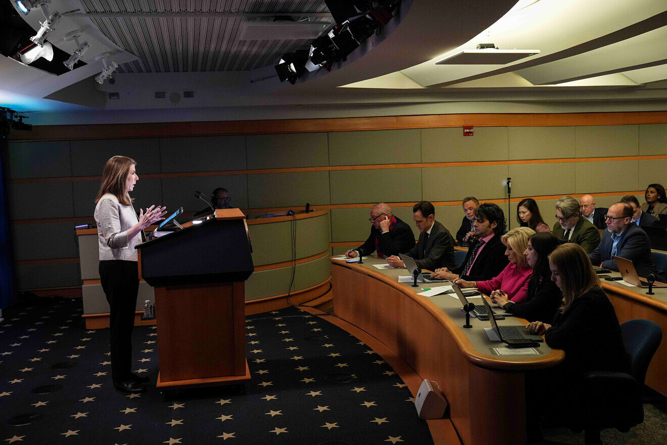 Tammy Bruce, the U.S. State Department spokeswoman, holds a daily press briefing on March 6, 2025. Credit: Freddie Everett/U.S. State Department.