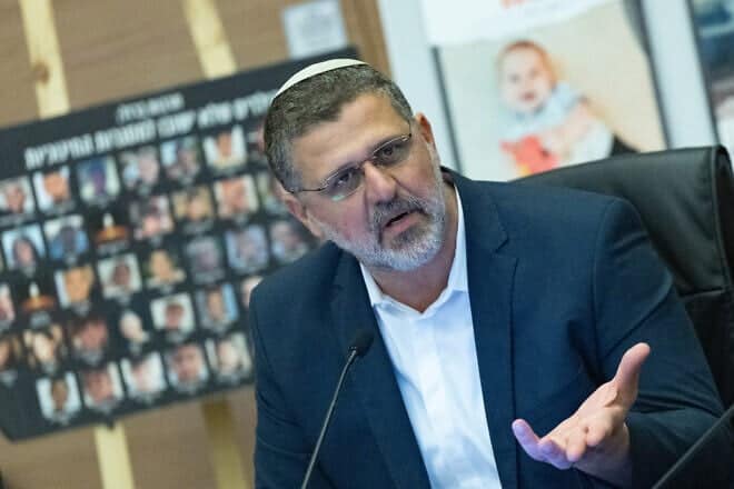 Likud Party MK Avichai Boaron speaks during a Knesset Education, Culture and Sports Committee meeting at the parliament in Jerusalem, Feb. 19, 2025. Photo by Yonatan Sindel/Flash90.