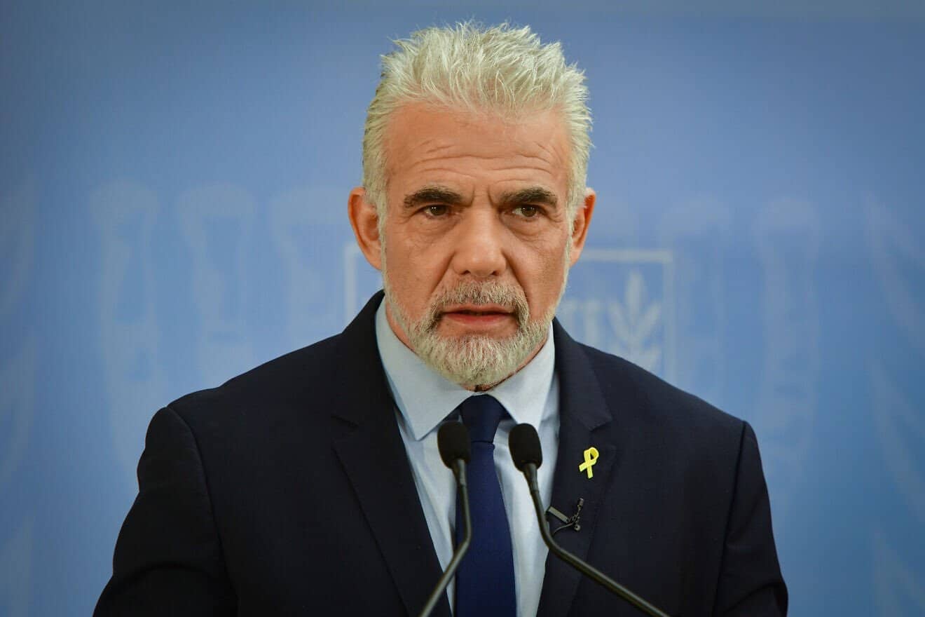 Yesh Atid Party leader Yair Lapid speaks during a press conference in Tel Aviv, March 11, 2025. Photo by Avshalom Sassoni/Flash90.